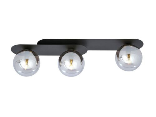 Plafondlamp Dienan zwart Ø14 cm met 3 grafietglazen bollen en strak industrieel design