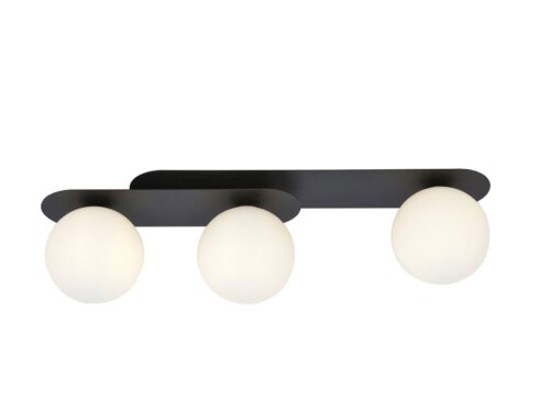 Plafondlamp Skaardu zwart Ø15 cm met drie witte glasbollen en modern stalen armatuur