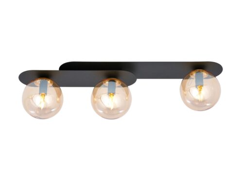 Plafondlamp Nulve zwart Ø14 cm met amberglas en drie E14-fittingen, modern minimalistisch design