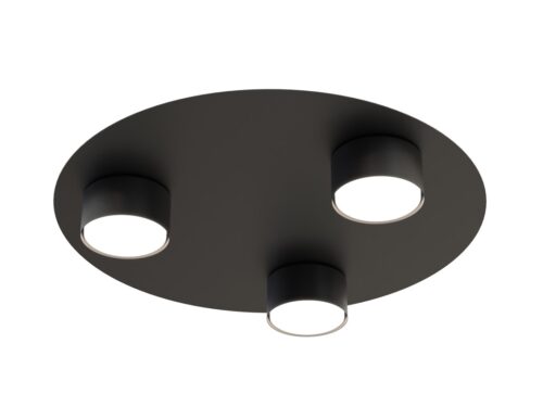 Plafondlamp Lurnane Zwart, zwart gepoedercoat staal met rond ontwerp en drie cilindrische lichtbronnen