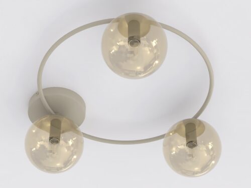 Plafondlamp Traasir beige Ø14 cm met cirkelvormig stalen frame en drie amber glazen bollen
