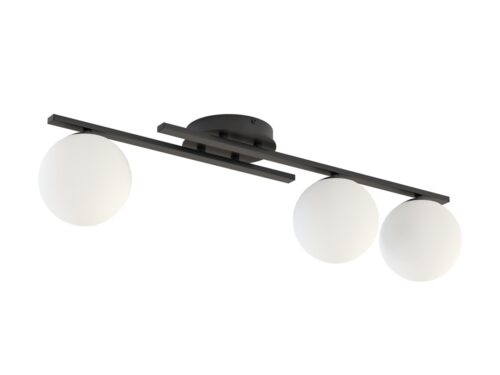 Plafondlamp Rermund zwart Ø14 cm met drie witte bolkappen en strak, modern design