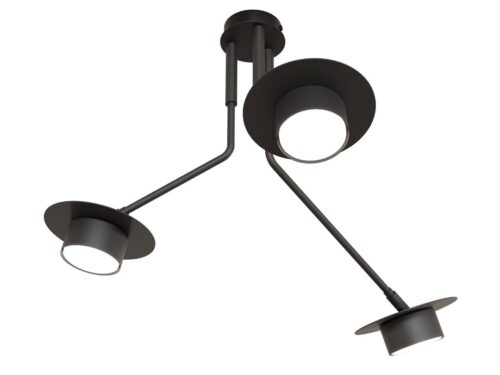 Plafondlamp Traamio zwart met drie lichtpunten en geometrische armen van gepoedercoat staal