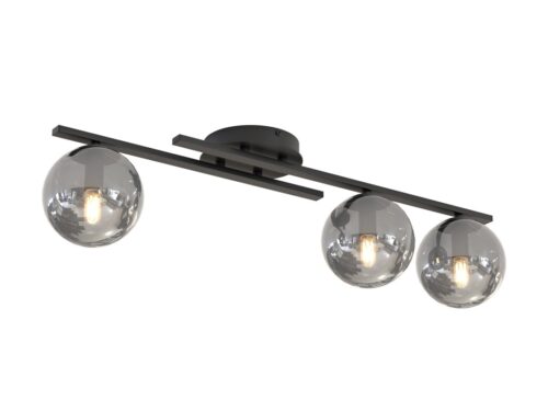 Plafondlamp Cundo Zwart Ø14 cm met zwart frame en drie grafietkleurige glazen kappen