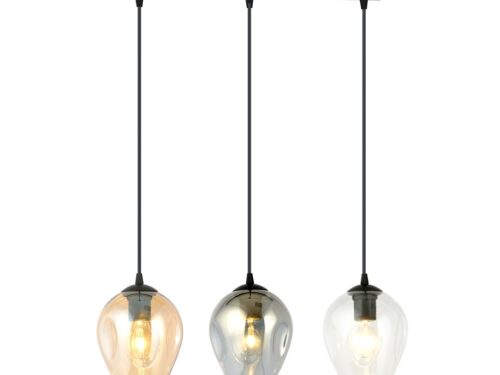 Hanglamp Nerdan Zwart Ø14 cm met 3 glazen kappen in amber, grafiet en transparant