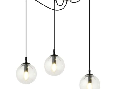 Hanglamp Griemora Zwart Ø14 cm met 3 transparante glazen bollen en verstelbare ophanging