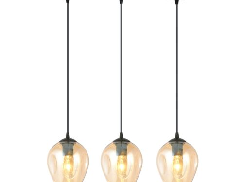 Hanglamp Dordogne Zwart Ø14 cm met drie amber glazen kappen en verstelbare hoogte