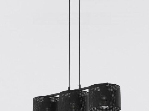 Hanglamp Moky Zwart Ø20 cm met 3 verstelbare kapjes van gepoedercoat staal en stoffen afwerking