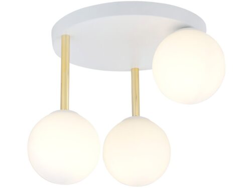 Plafondlamp Troobal Wit Ø14 cm met drie opaalglazen bollen en goudkleurige accenten