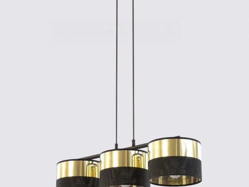 Hanglamp Sodira Zwart Ø20 cm met drie gouden kappen en verstelbare ophanging