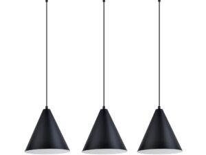 Hanglamp Vuden Zwart Ø23,5 cm met 3 verstelbare pendels, zwart staal en witte binnenzijde