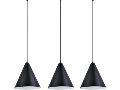 Hanglamp Vuden Zwart Ø23,5 cm met 3 verstelbare pendels, zwart staal en witte binnenzijde