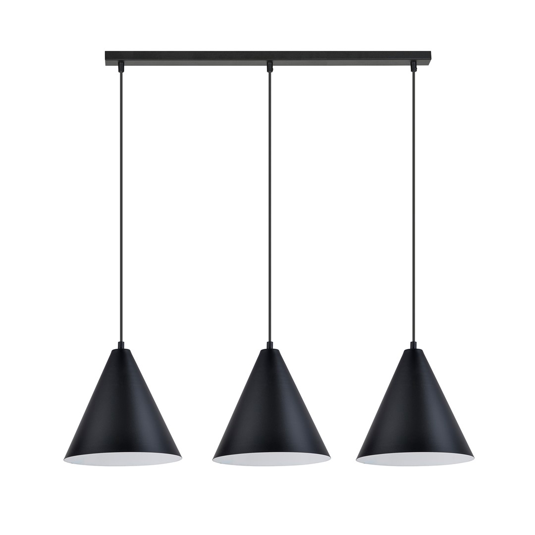 Hanglamp Vuden Zwart Ø23,5 cm met 3 verstelbare pendels, zwart staal en witte binnenzijde