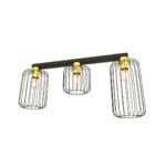 Plafondlamp Sleirdum zwart Ø16 cm met 3 fittingen, goudkleurige details en industriële draadkappen