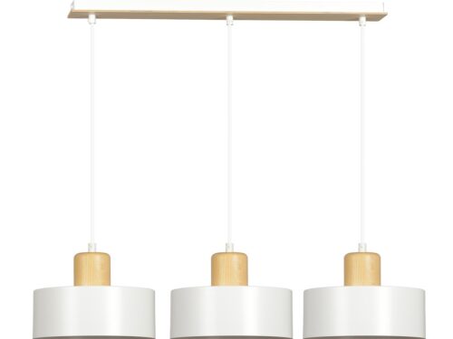 Hanglamp Klesak Wit met 3 lichtpunten, wit gepoedercoat staal en hout, Scandinavische stijl