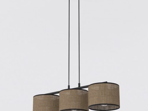 Hanglamp Klumine bruin Ø20 cm met drie stoffen kappen en zwart gepoedercoat staal