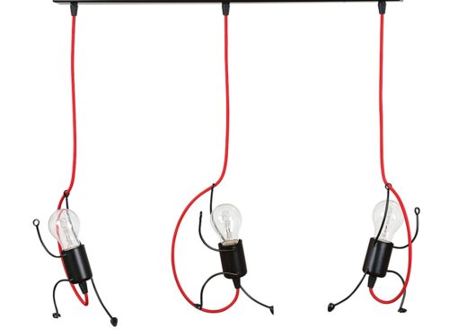 Hanglamp Tientun Zwart met 3 verstelbare pendels, rode kabels en industriële zwarte afwerking