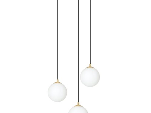 Hanglamp Melane Zwart Ø14 cm met verstelbare hoogte, gouden details en drie witte glazen bollen
