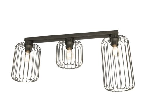Plafondlamp Floldund zwart Ø16 cm met drie industriële draadkappen en open lichtspel