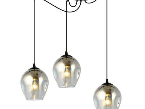 Hanglamp Kornum Zwart Ø14 cm met drie grafietkleurige glazen kappen en verstelbare hoogte