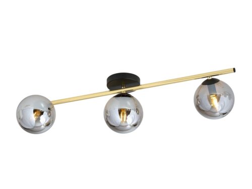 Plafondlamp Raaskin zwart Ø14 cm met 3 glazen bollen en gouden details