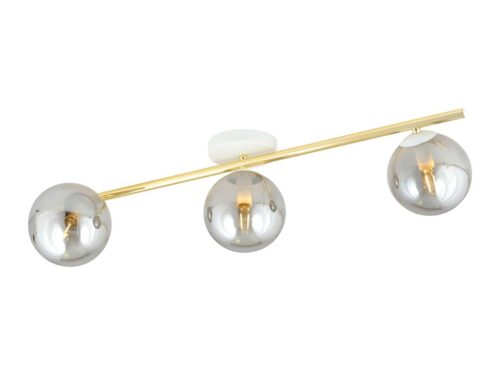Plafondlamp Vaammona wit Ø14 cm met 3 glazen bollen, gouden arm en moderne uitstraling