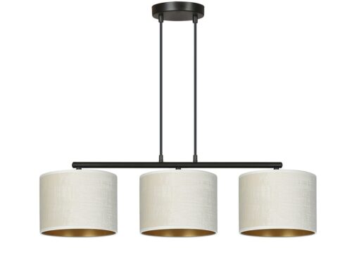 Hanglamp Vaansia zwart Ø20 cm met 3 witte stoffen kappen en verstelbare hoogte