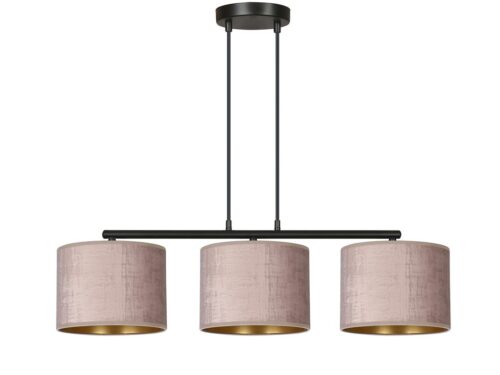 Hanglamp Naumira zwart Ø20 cm met drie roze stoffen lampenkappen en verstelbare hoogte