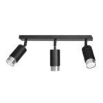 Plafondlamp Sleistoro Zwart met 3 verstelbare GU10 spots in zwart en zilver gepoedercoat staal