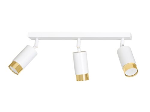 Plafondlamp Lavora wit met goud, 3 verstelbare GU10-spots in gepoedercoat staal