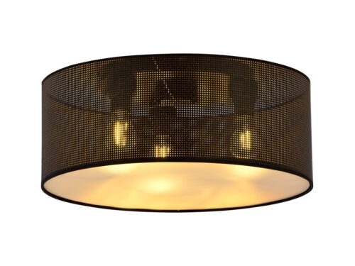Plafondlamp Veillol Zwart Ø50 cm met geperforeerde kap en warme goudkleurige binnenkant, 3 lichtpunten