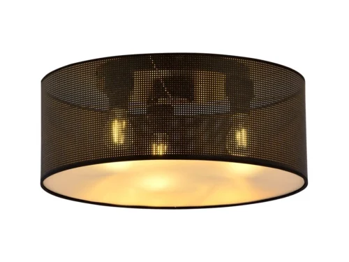 Plafondlamp Veillol Zwart Ø50 cm met geperforeerde kap en warme goudkleurige binnenkant, 3 lichtpunten