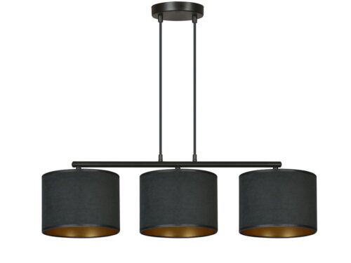 Hanglamp Faadund Zwart Ø20 cm met 3 stoffen kappen en verstelbare hoogte
