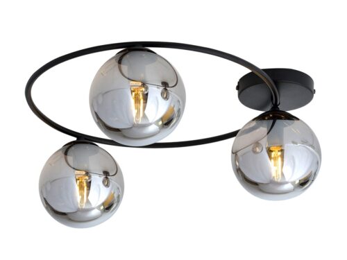 Plafondlamp Greesta zwart Ø14 cm met drie grafietglazen kappen en strakke, minimalistische uitstraling