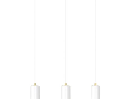 Hanglamp Heildor wit met goudaccenten, slank design en drie verstelbare pendels, modern en stijlvol