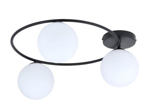 Plafondlamp Launtia zwart Ø14 cm met 3 witte glazen kappen en minimalistisch zwart frame