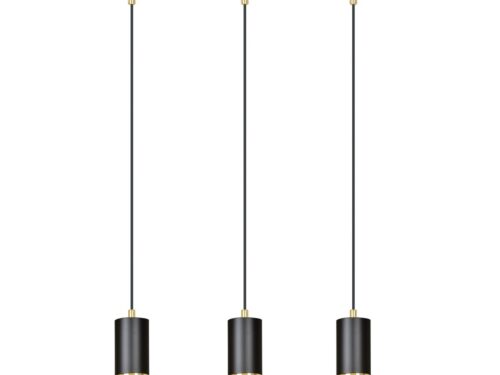 Hanglamp Sollel Zwart met 3 verstelbare pendels, zwart staal en goudaccenten