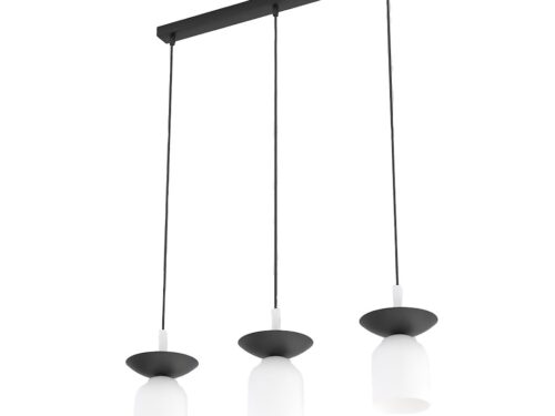 Hanglamp Prienson Wit met 3 verstelbare pendels en witte glazen kappen, Scandinavisch modern design