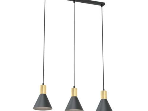 Hanglamp Hedda zwart Ø16 cm, verstelbaar 3-lichts design met gouden details en conische kappen