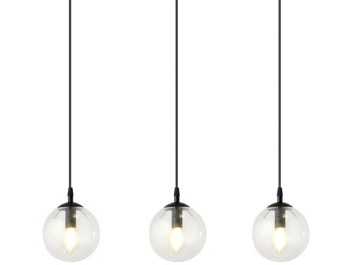 Hanglamp Rirny zwart Ø14 cm met drie transparante glazen bollen en verstelbare snoeren