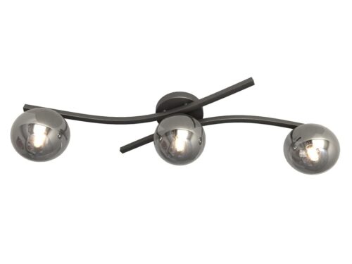 Plafondlamp Vidar Zwart Ø15 cm met 3 lichtpunten en grafietkleurig glas, strak en sfeervol design