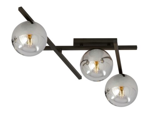 Plafondlamp Preelvu zwart Ø15 cm met drie grafiet glazen kappen en moderne stalen armaturen