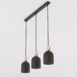 Hanglamp Preelvaro zwart met 3 verstelbare pendels en houten accenten, Scandinavisch design