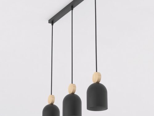 Hanglamp Preelvaro zwart met 3 verstelbare pendels en houten accenten, Scandinavisch design