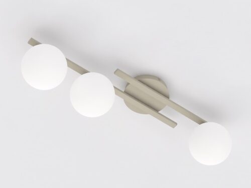 Plafondlamp Faarmir beige Ø14 cm met drie witte glazen bollen en strak modern design