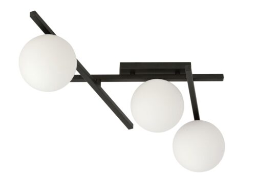 Plafondlamp Sossane zwart Ø15 cm met drie opaalglazen bollen en strak, modern stalen design
