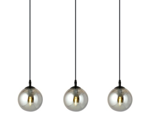 Hanglamp Girmer zwart met 3 grafietkleurige glazen bollen en verstelbare snoeren