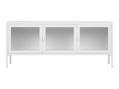 TV-meubel Leelar Wit 130 cm met stalen frame en drie glazen deuren, modern en strak design