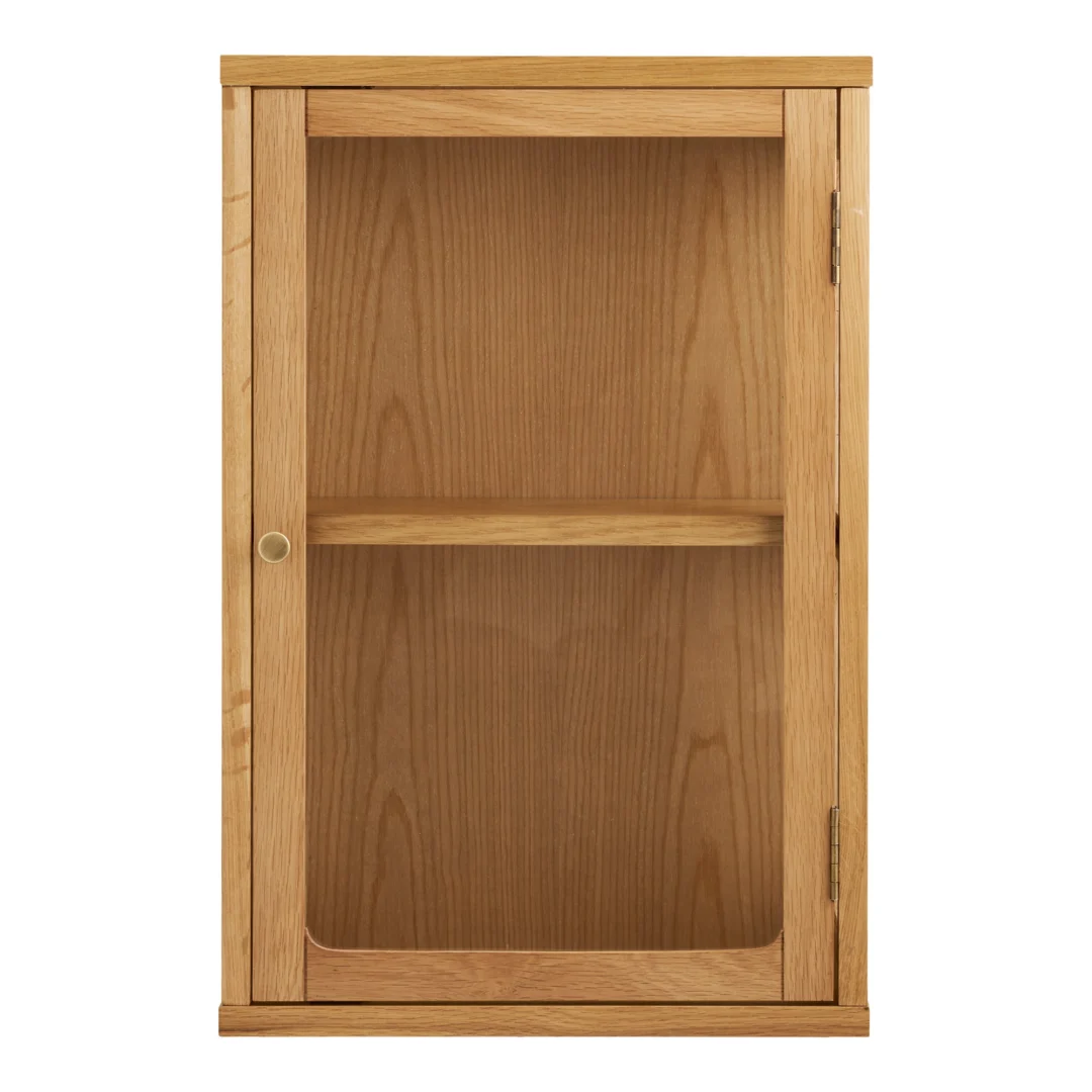 Wandkast Slatino Naturel 40 cm met glazen deur, eikenlook en compacte opbergruimte