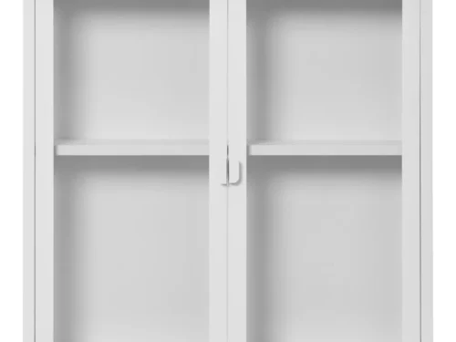Vitrinekast Galtoro Wit 80 cm met twee glazen deuren en strak wit stalen frame
